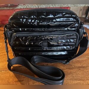 Think Royln The Trinity Handbag Black Patent Crossbody Quilted Detachable Strap